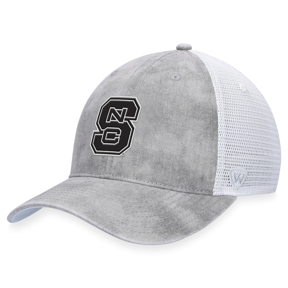 Men's Top of the World Gray/White NC State Wolfpack Slate Trucker Adjustable Hat