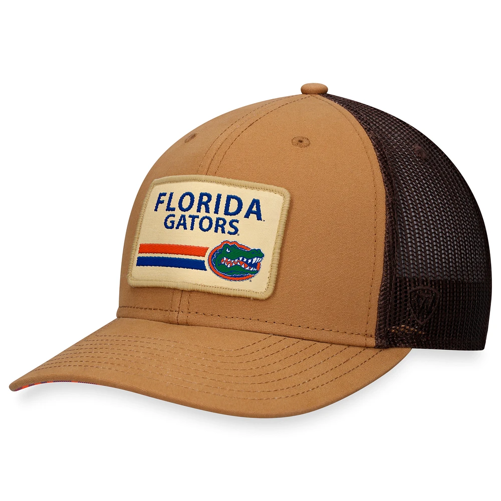 Men's Top of the World Khaki Florida Gators Strive Trucker Adjustable Hat