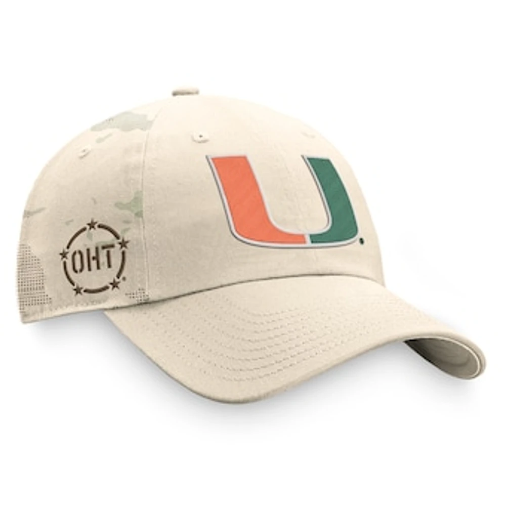 Men's Top of the World Khaki Miami Hurricanes OHT Military Appreciation Camo Dune Adjustable Hat