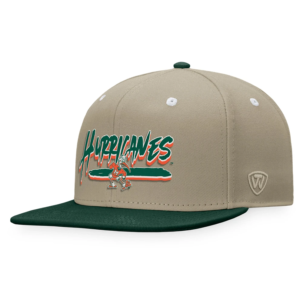 Men's Top of the World Khaki/Green Miami Hurricanes Land Snapback Hat