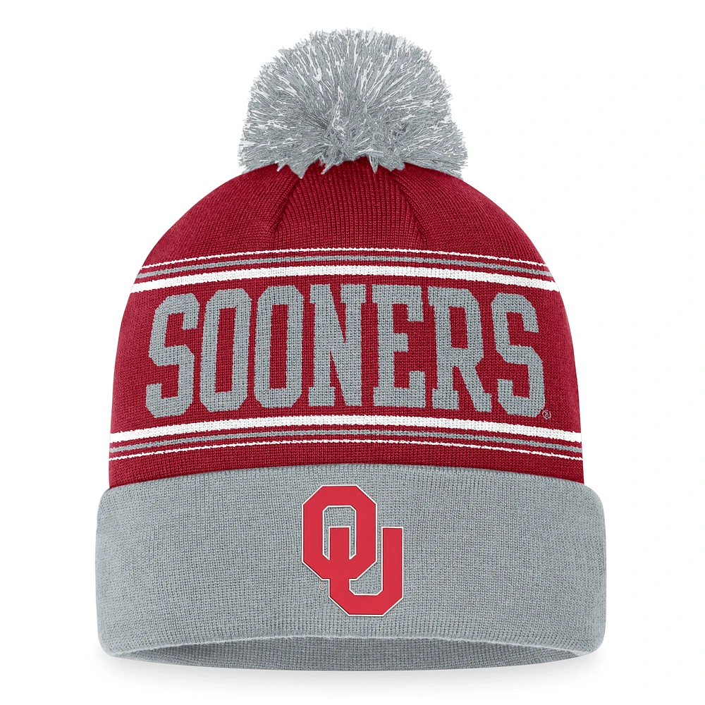 Men's Top of the World  Crimson Oklahoma Sooners Draft Cuffed Knit Hat with Pom