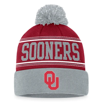 Men's Top of the World  Crimson Oklahoma Sooners Draft Cuffed Knit Hat with Pom