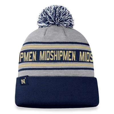 Men's Top of the World Heather Gray Navy Midshipmen Frigid Cuffed Knit Hat with Pom