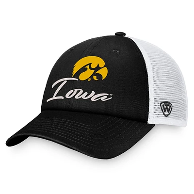 Women's Top of the World Black/White Iowa Hawkeyes Charm Trucker Adjustable Hat