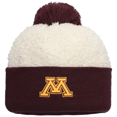 Women's Top of the World Cream Minnesota Golden Gophers Grace Sherpa Cuffed Knit Hat with Pom