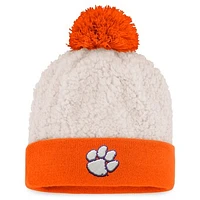 Women's Top of the World Cream Clemson Tigers Grace Sherpa Cuffed Knit Hat with Pom