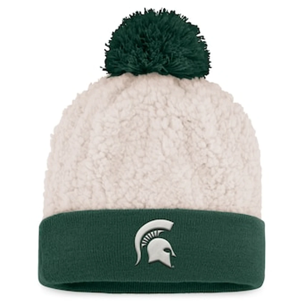 Women's Top of the World Cream Michigan State Spartans Grace Sherpa Cuffed Knit Hat with Pom