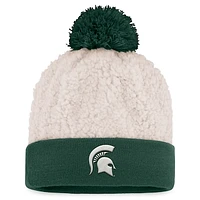 Women's Top of the World Cream Michigan State Spartans Grace Sherpa Cuffed Knit Hat with Pom