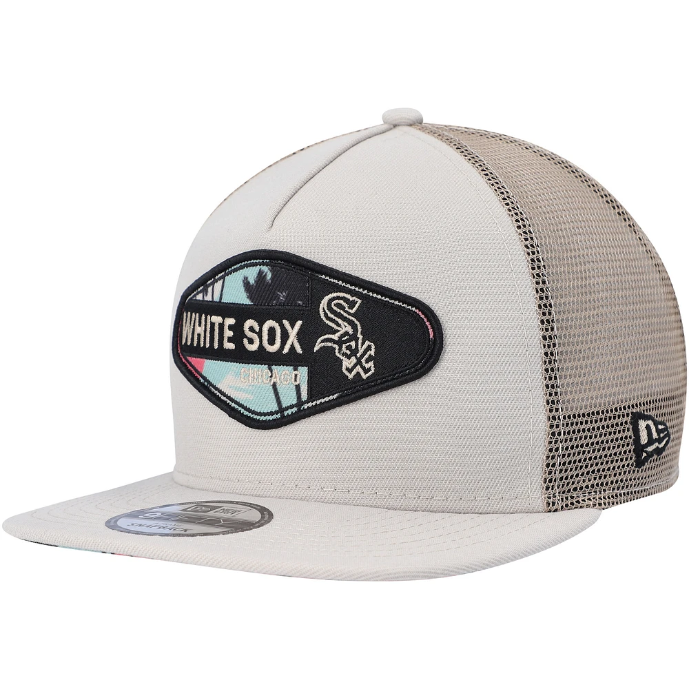 Men's New Era Natural Chicago White Sox Retro Beachin' Patch A-Frame Trucker 9FIFTY Snapback Hat