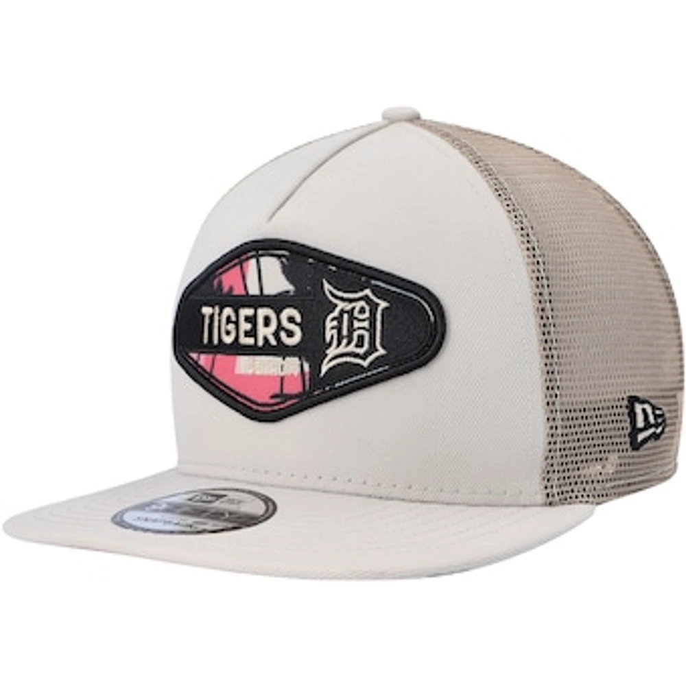 Men's New Era Natural Detroit Tigers Retro Beachin' Patch A-Frame Trucker 9FIFTY Snapback Hat