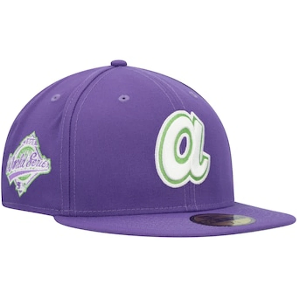 Men's New Era Purple Atlanta Braves Lime Side Patch 59FIFTY Fitted Hat