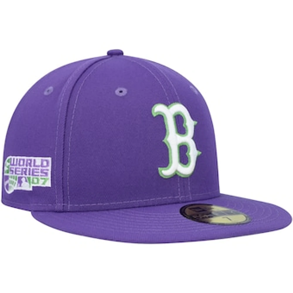 Men's New Era Purple Boston Red Sox Lime Side Patch 59FIFTY Fitted Hat