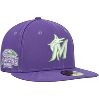 Men's New Era Purple Miami Marlins Lime Side Patch 59FIFTY Fitted Hat