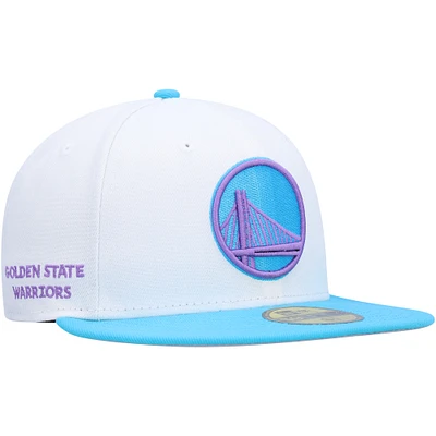 Men's New Era White Golden State Warriors Vice Blue Side Patch 59FIFTY Fitted Hat