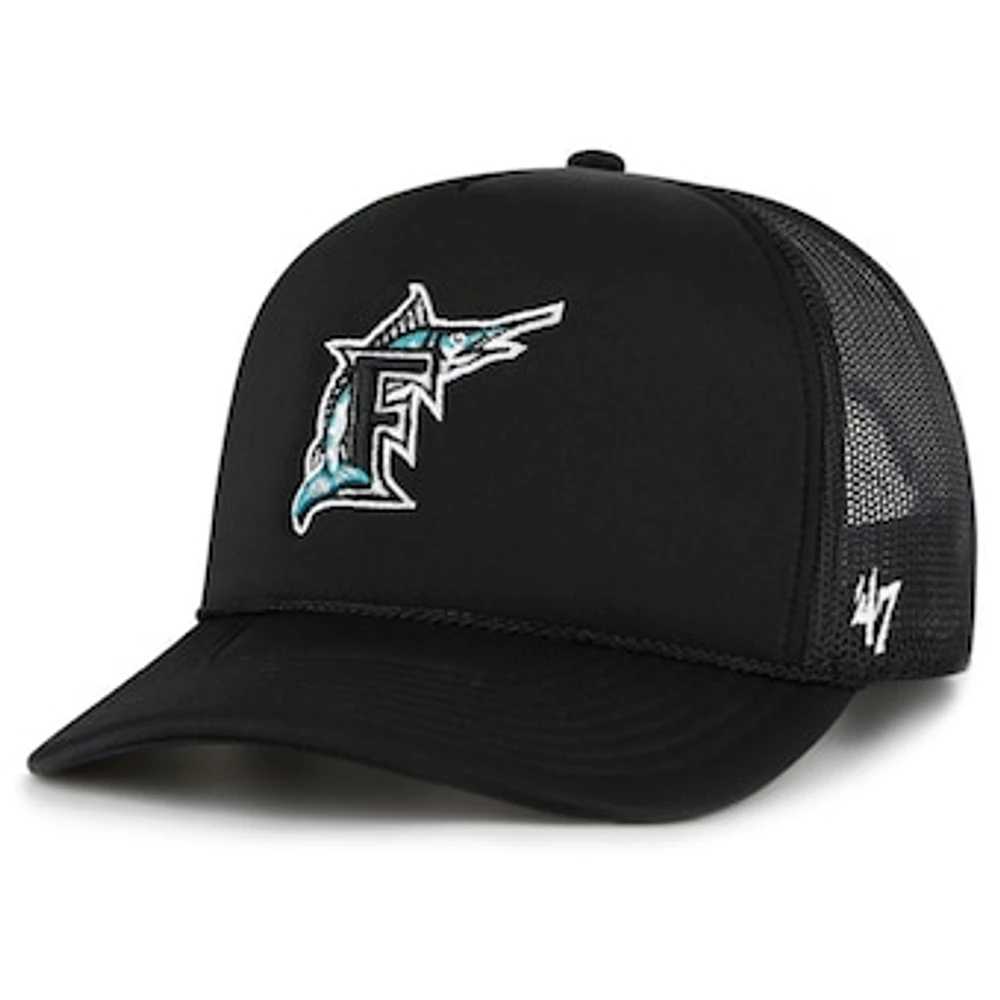 Men's '47 Black Florida Marlins Foam Logo Trucker Adjustable Hat