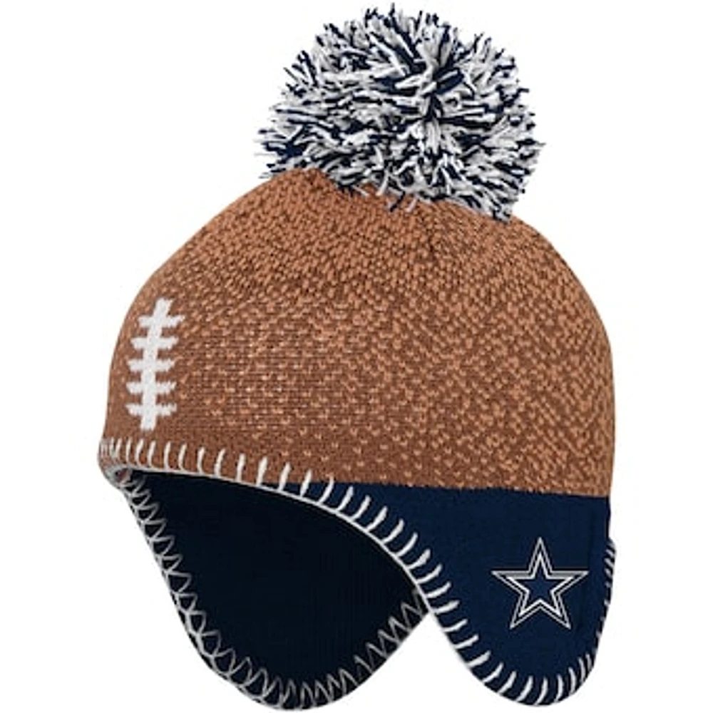 Infant Brown Dallas Cowboys Football Head Knit Hat with Pom