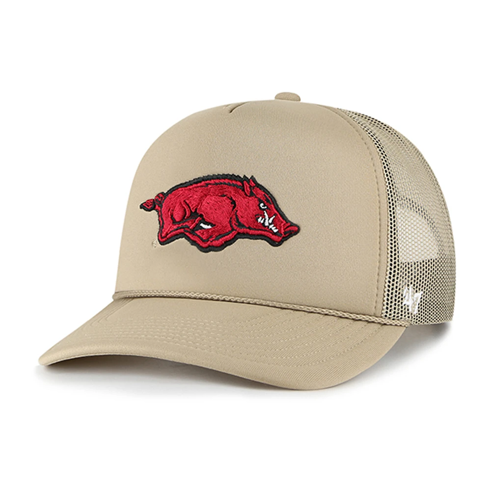 Men's '47 Khaki Arkansas Razorbacks Foam Front Mesh Trucker Snapback Hat