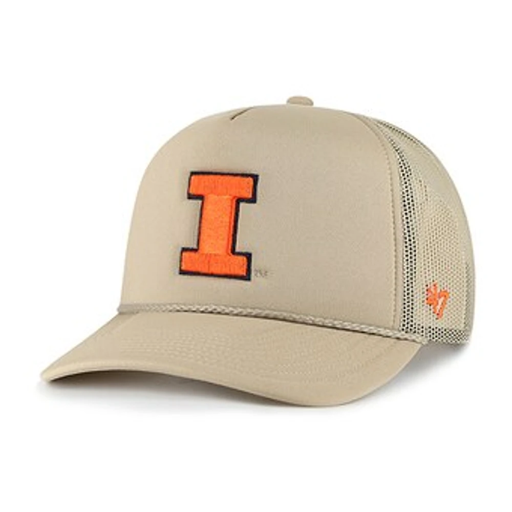 Men's '47 Khaki Illinois Fighting Illini Foam Front Mesh Trucker Snapback Hat