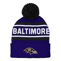 Youth Purple Baltimore Ravens Jacquard Cuffed Knit Hat with Pom