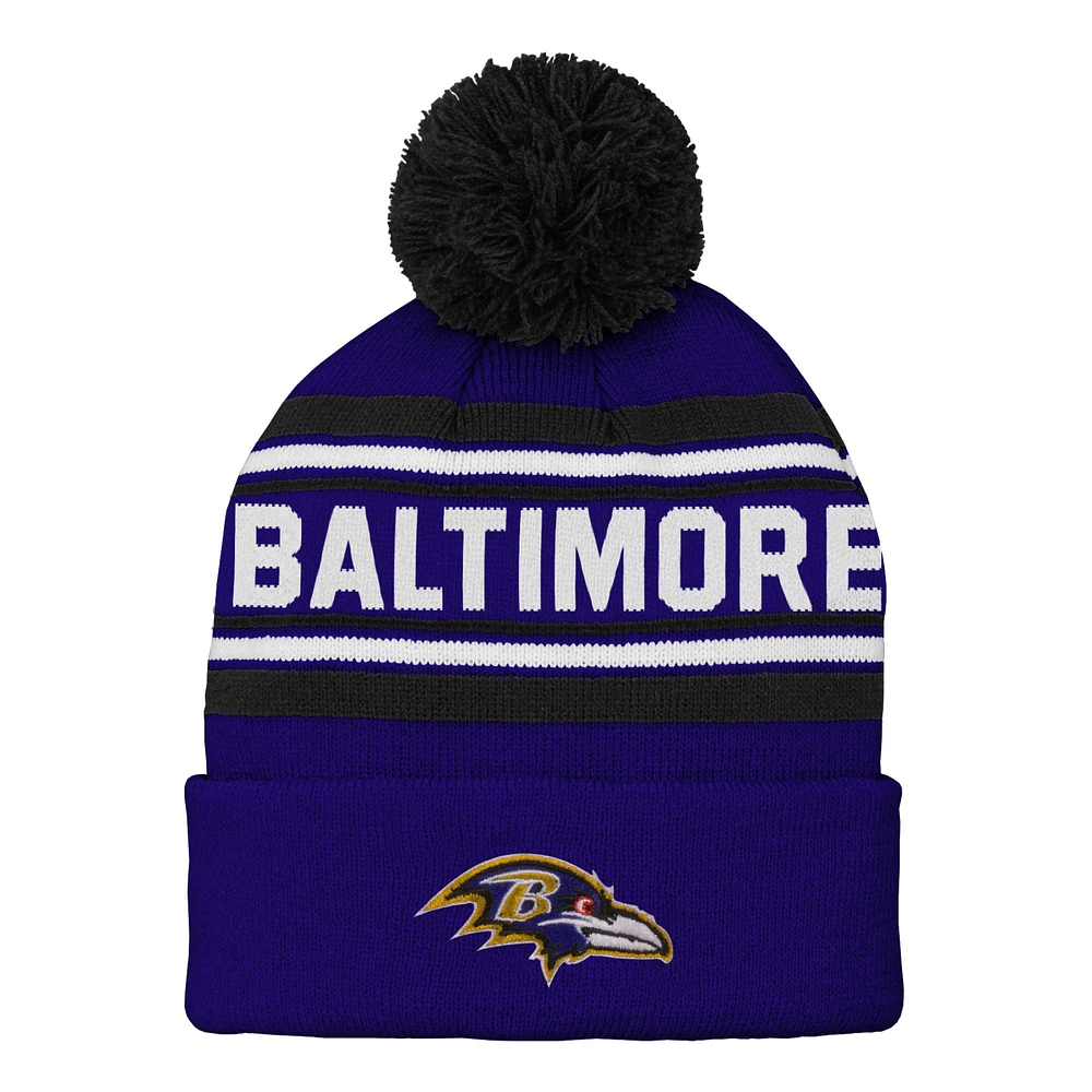 Youth Purple Baltimore Ravens Jacquard Cuffed Knit Hat with Pom