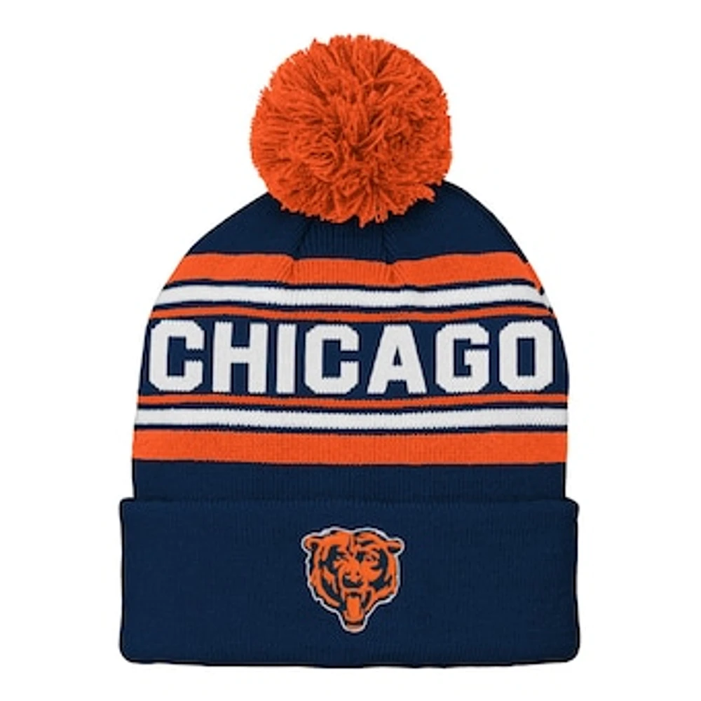 Youth Navy Chicago Bears Jacquard Cuffed Knit Hat with Pom