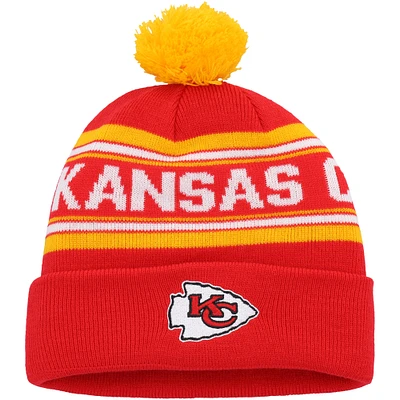 Youth Red Kansas City Chiefs Jacquard Cuffed Knit Hat with Pom