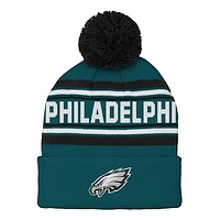 Youth Midnight Green Philadelphia Eagles Jacquard Cuffed Knit Hat with Pom