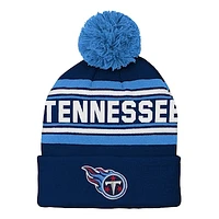 Youth Navy Tennessee Titans Jacquard Cuffed Knit Hat with Pom