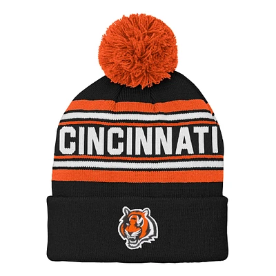 Preschool Black Cincinnati Bengals Jacquard Cuffed Knit Hat with Pom