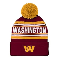 Youth Burgundy Washington Commanders Jacquard Cuffed Knit Hat with Pom