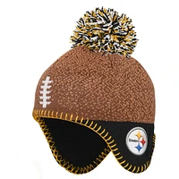 Preschool Brown Pittsburgh Steelers Football Head Knit Hat with Pom