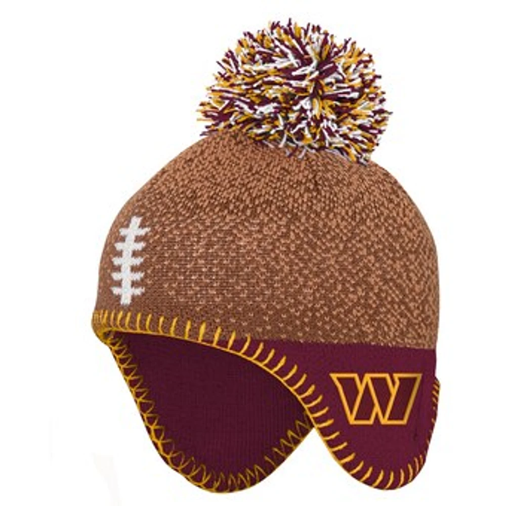 Infant Brown Washington Commanders Football Head Knit Hat with Pom