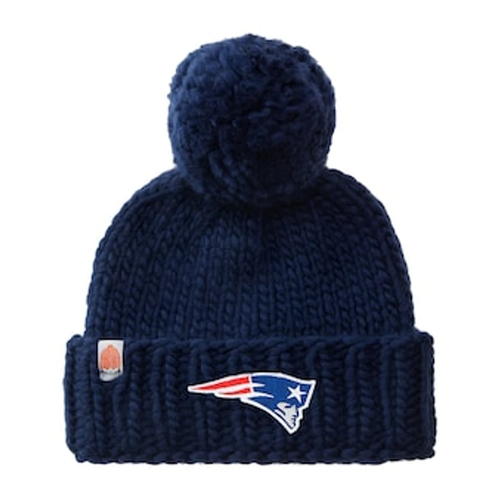 Women's Sh*t That I Knit Navy New England Patriots Hand-Knit Brimmed Merino Wool Beanie with Yarn Pom Pom