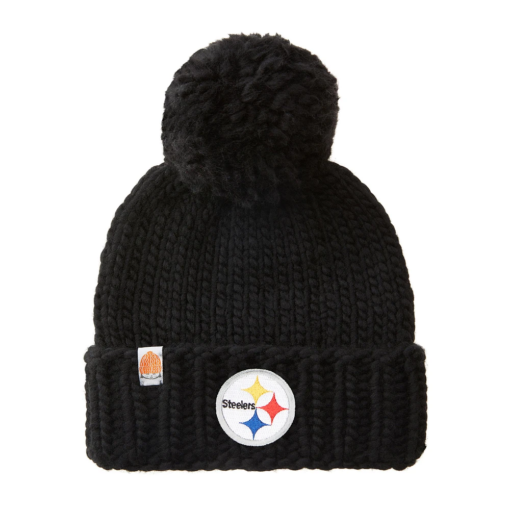 Women's Sh*t That I Knit Black Pittsburgh Steelers Hand-Knit Brimmed Merino Wool Beanie with Yarn Pom Pom