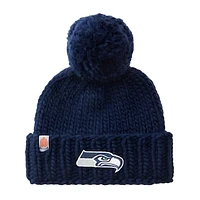 Women's Sh*t That I Knit Navy Seattle Seahawks Hand-Knit Brimmed Merino Wool Beanie with Yarn Pom Pom