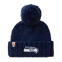 Women's Sh*t That I Knit Navy Seattle Seahawks Hand-Knit Brimmed Merino Wool Beanie with Yarn Pom Pom