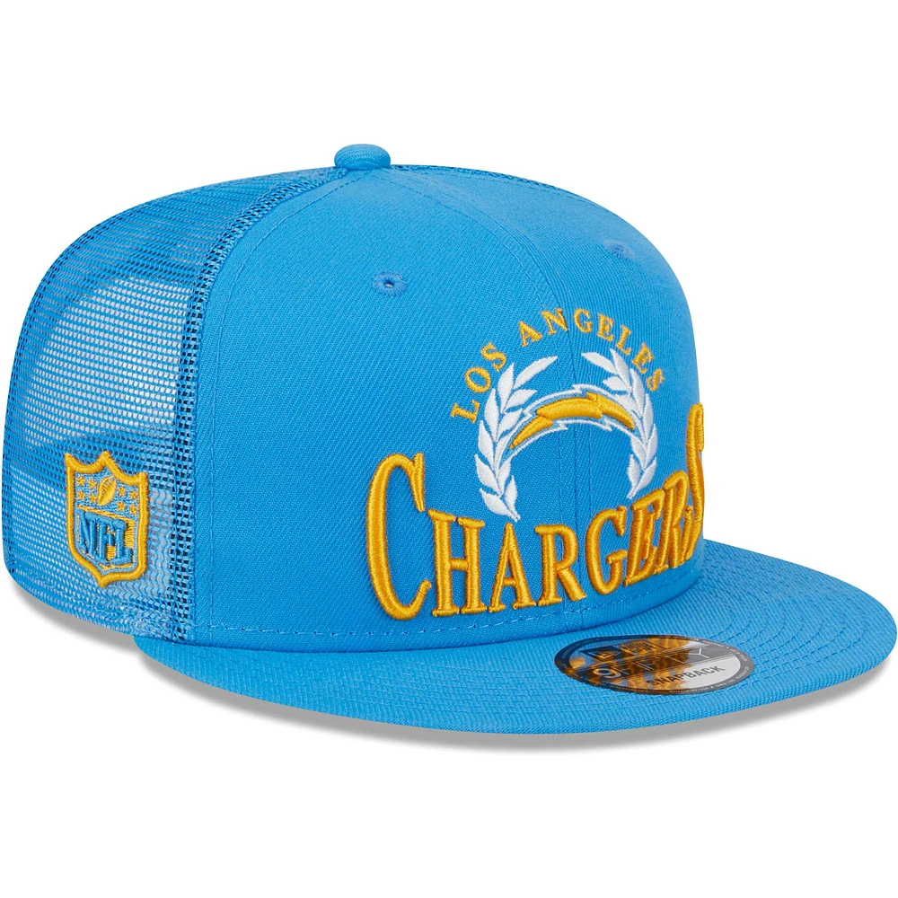 Men's New Era Powder Blue Los Angeles Chargers Collegiate Trucker 9FIFTY Snapback Hat