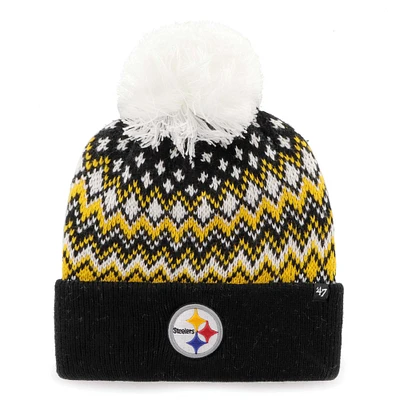 Women's '47 Black Pittsburgh Steelers Elsa Cuffed Knit Hat with Pom