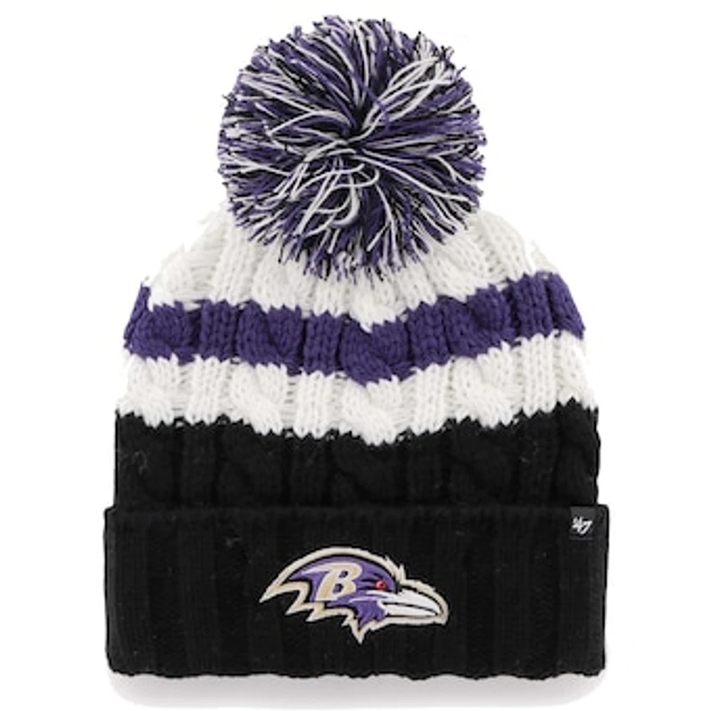 Women's '47 White Baltimore Ravens Ashfield Cuffed Knit Hat with Pom