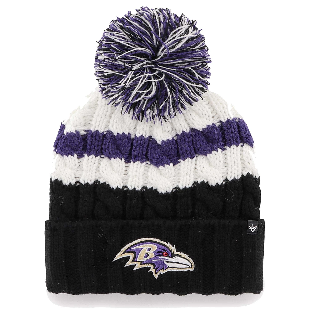 Women's '47 White Baltimore Ravens Ashfield Cuffed Knit Hat with Pom