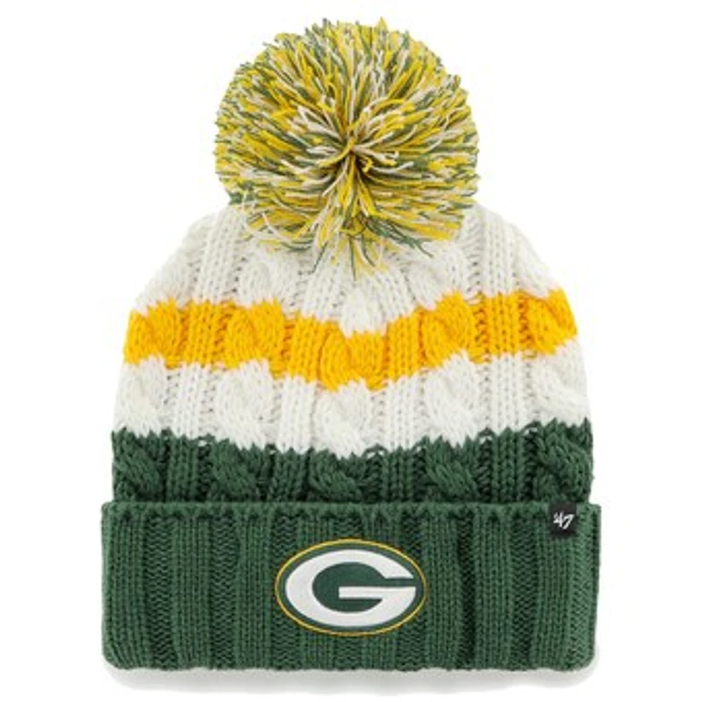 Women's '47 White Green Bay Packers Ashfield Cuffed Knit Hat with Pom