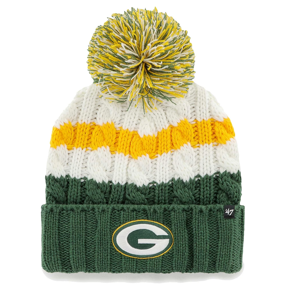 Women's '47 White Green Bay Packers Ashfield Cuffed Knit Hat with Pom