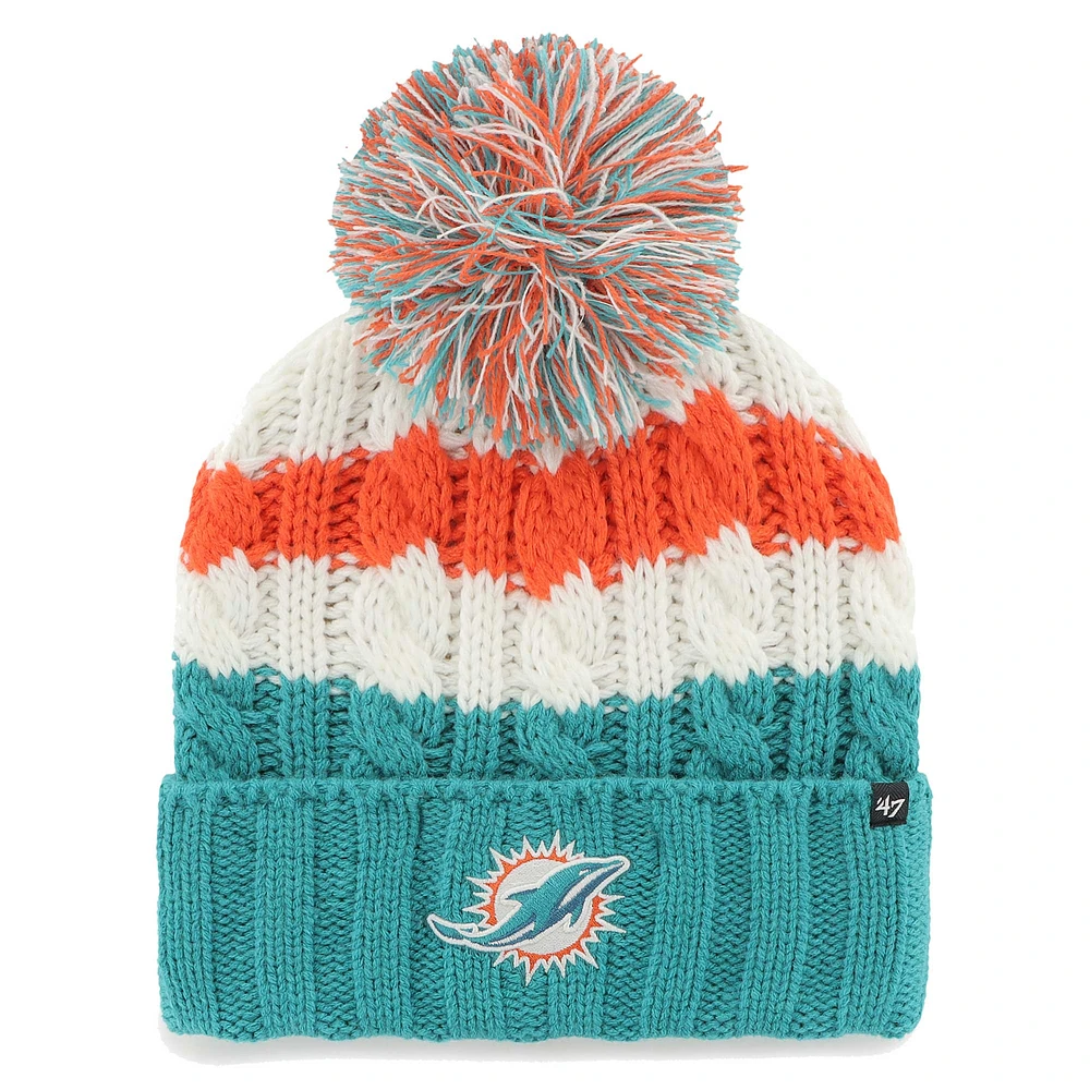 Women's '47 White Miami Dolphins Ashfield Cuffed Knit Hat with Pom