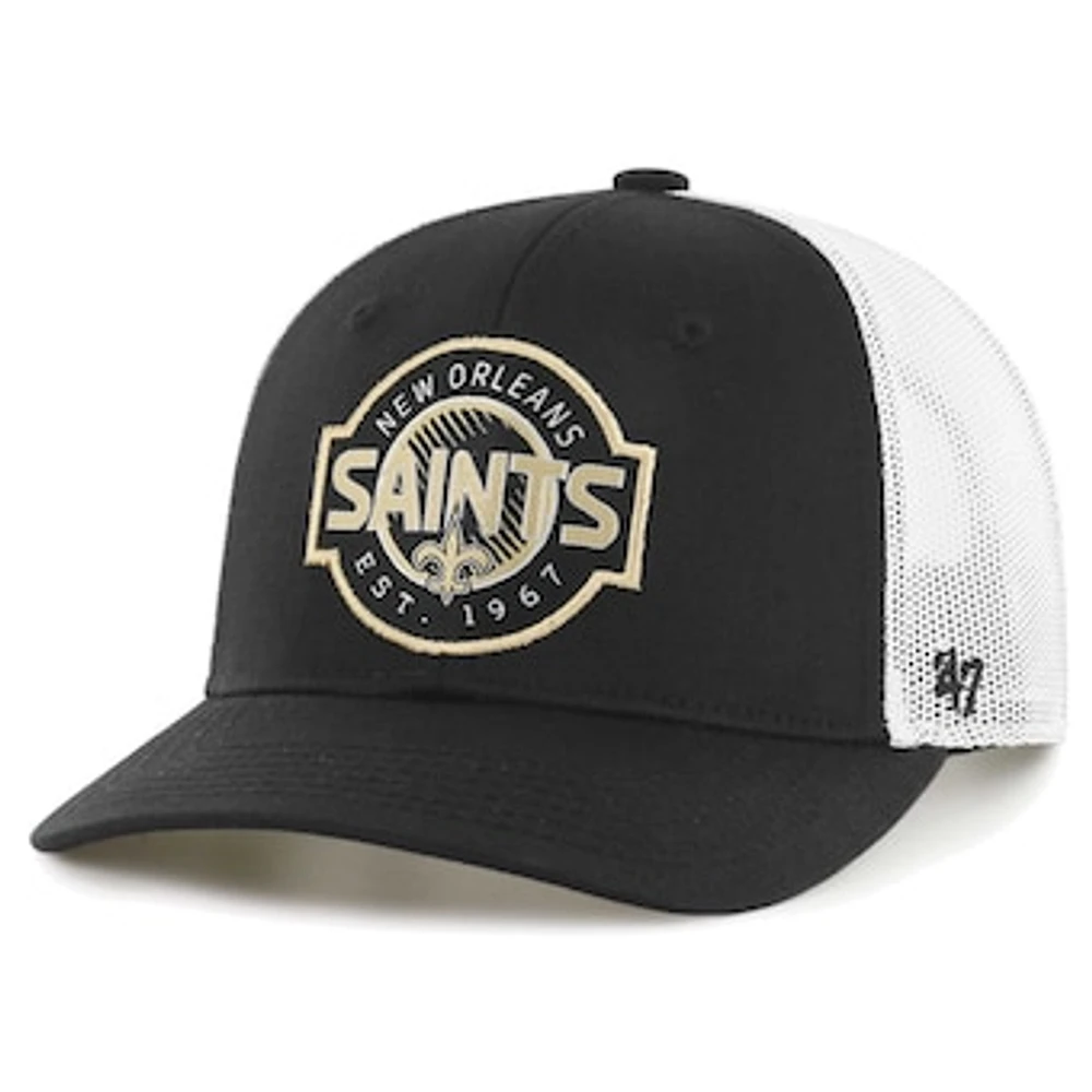 Youth '47 Black/White New Orleans Saints Scramble Adjustable Trucker Hat