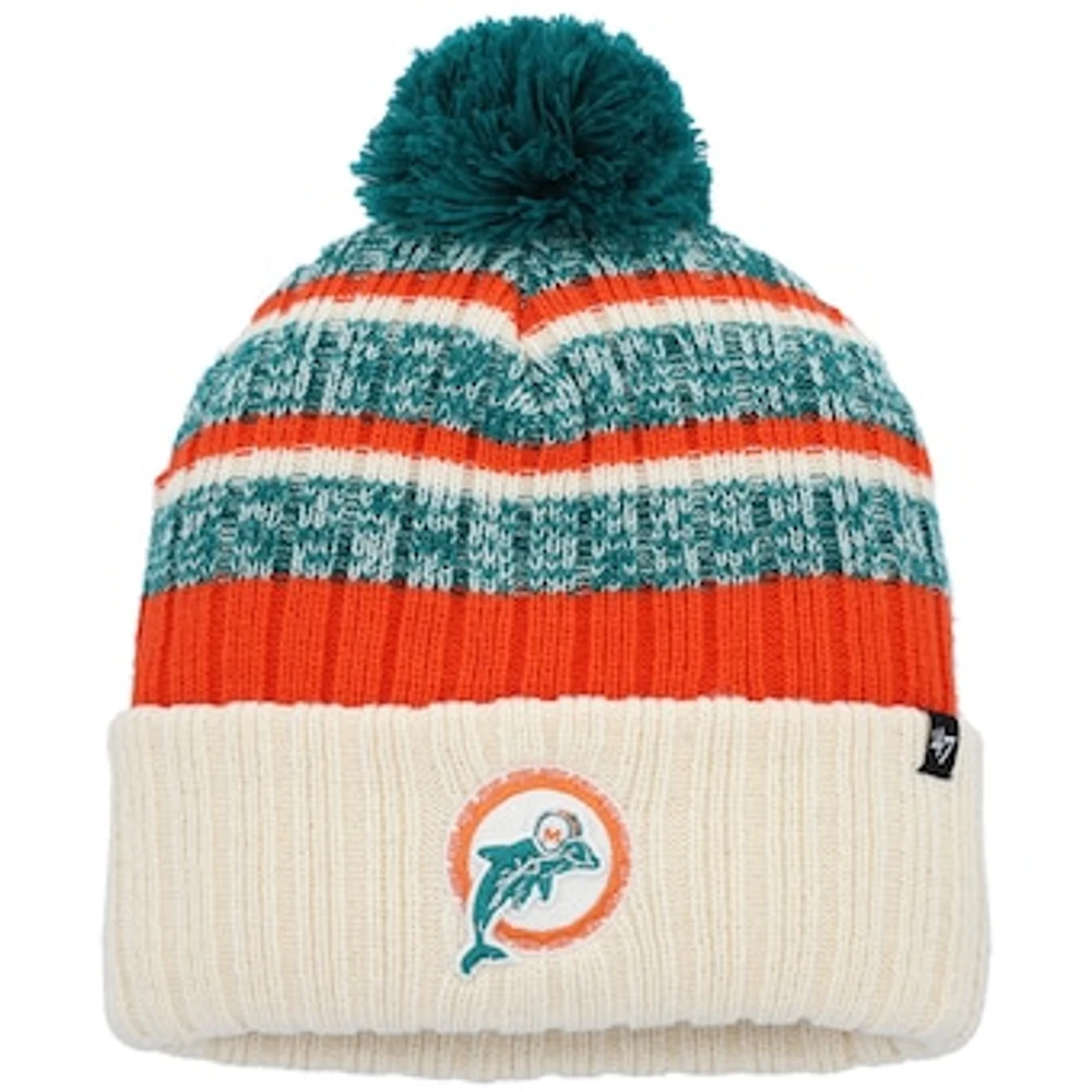 Men's '47  Natural Miami Dolphins  Tavern Cuffed Knit Hat with Pom