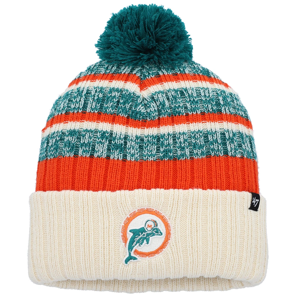 Men's '47  Natural Miami Dolphins  Tavern Cuffed Knit Hat with Pom