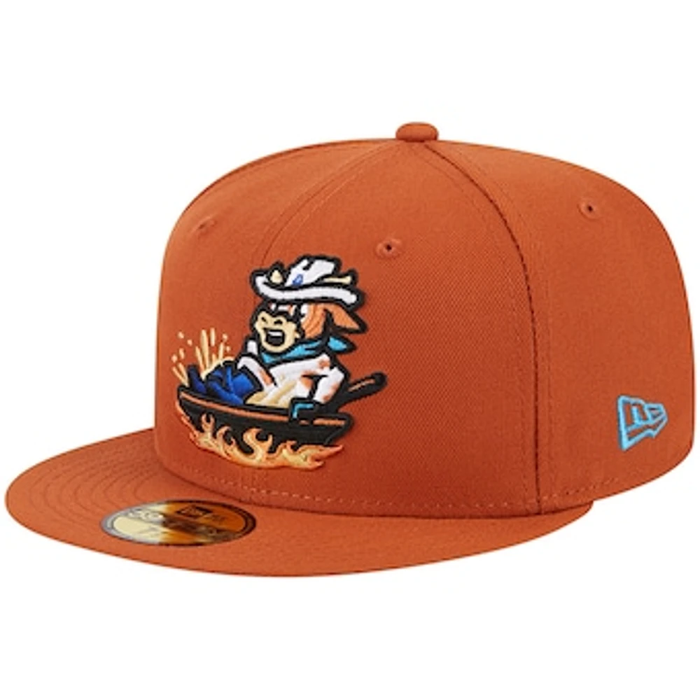 Men's New Era Brown Amarillo Sod Poodles Theme Nights Amarillo Calf Fries Alternate 59FIFTY Fitted Hat