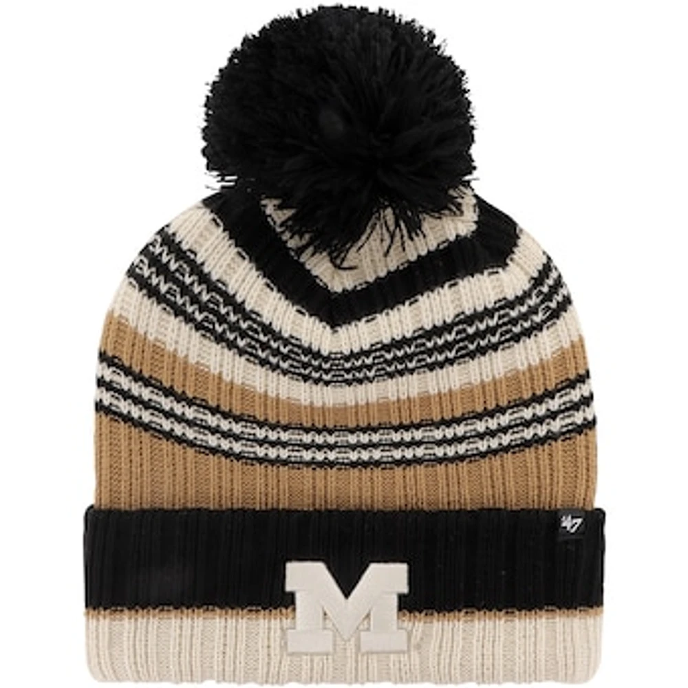 Women's '47 Khaki Michigan Wolverines Barista Cuffed Knit Hat with Pom