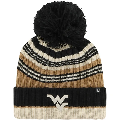 Women's '47 Khaki West Virginia Mountaineers Barista Cuffed Knit Hat with Pom