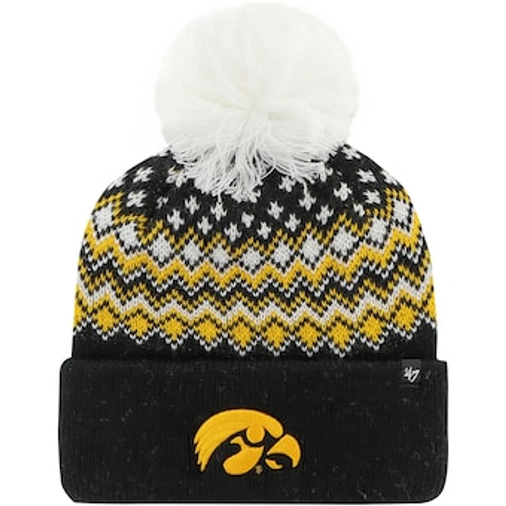 Women's '47 Black Iowa Hawkeyes Elsa Cuffed Knit Hat with Pom